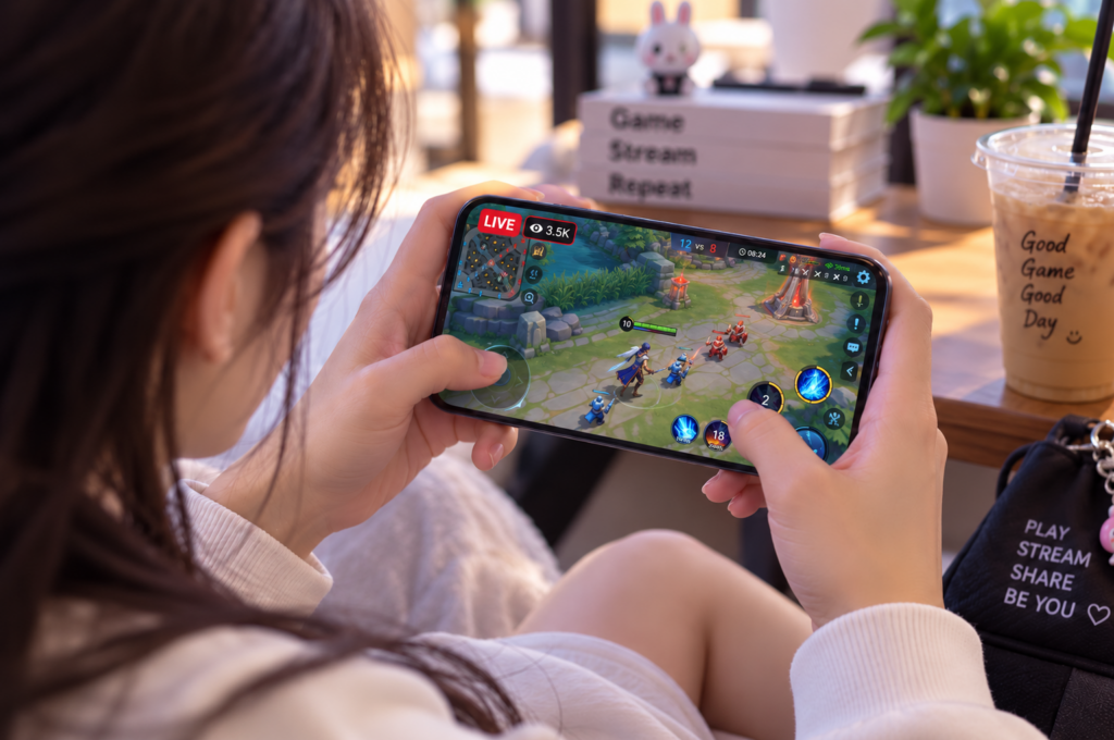 Màn hình livestream kết hợp hình ảnh game và camera khuôn mặt người chơi