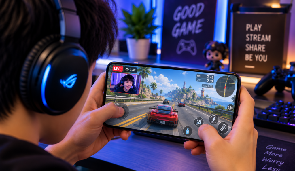 Giao diện phát game trên điện thoại với các lớp đồ họa tùy chỉnh