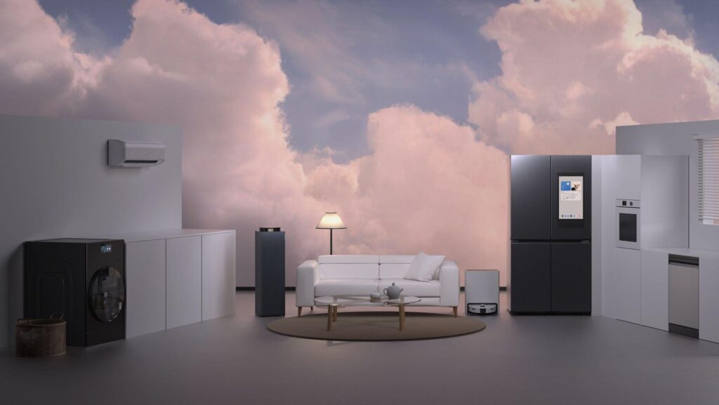 Các thiết bị gia dụng Bespoke AI được bố trí trong không gian nhà hiện đại