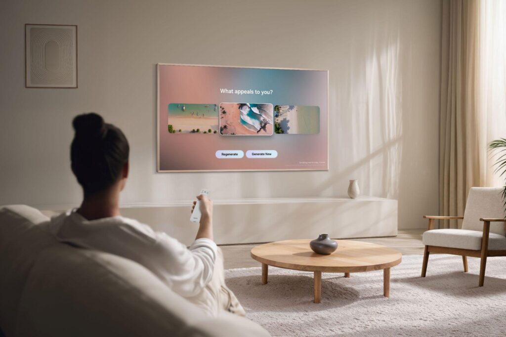 TV Samsung The Frame hiển thị nội dung giải trí trong phòng khách hiện đại