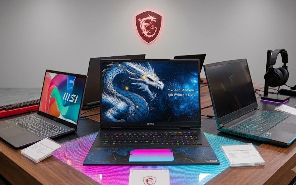 Laptop MSI Modern 14 màu bạc đặt trên bàn làm việc