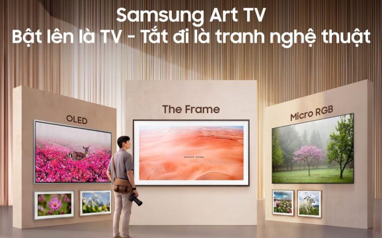 TV Samsung The Frame hiển thị tranh nghệ thuật trong không gian phòng khách