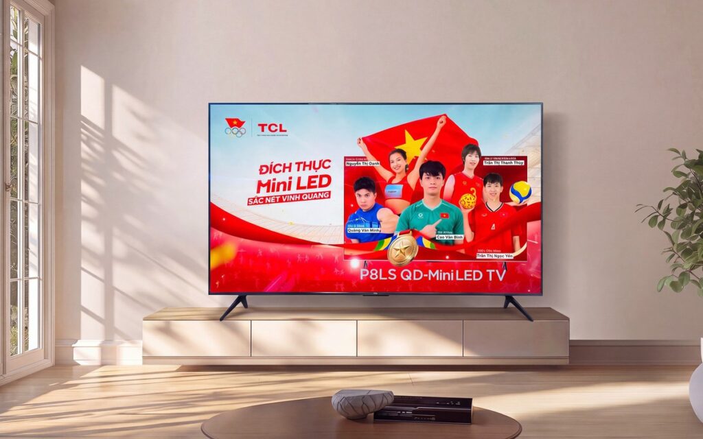 TV TCL P8LS được giới thiệu trong bối cảnh đồng hành cùng các tuyển thủ Việt Nam tại ASIAD 2026