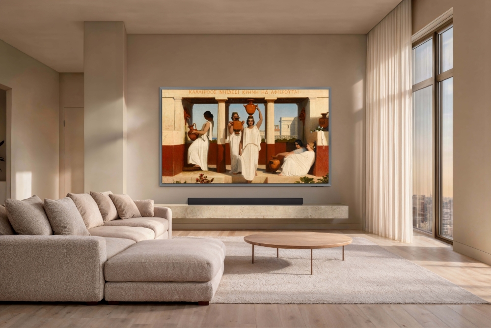 Không gian phòng khách sử dụng TV Samsung như một khung tranh kỹ thuật số