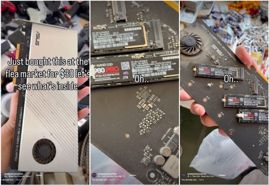 Ba ổ SSD Samsung 980 Pro được lắp trên card Asus Hyper M.2 x16 Gen 4
