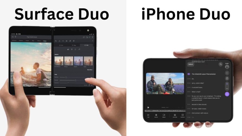 iPhone Duo được đặt trên bàn trong tư thế gập một phần