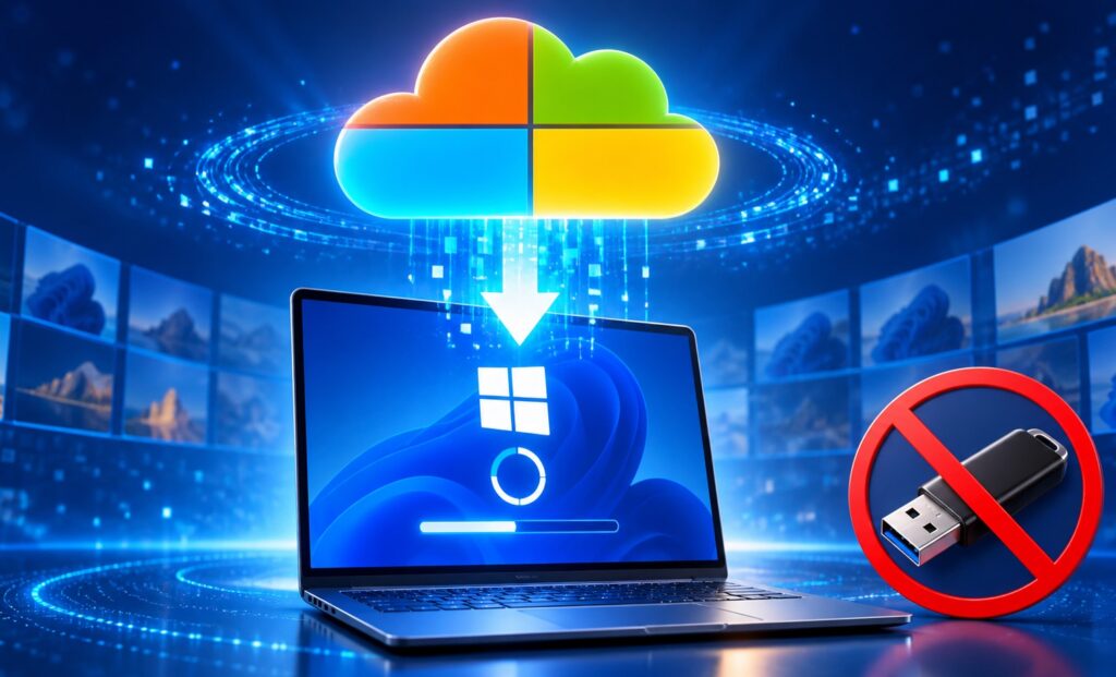 Máy tính kết nối Wi-Fi trong quá trình tải lại Windows từ đám mây