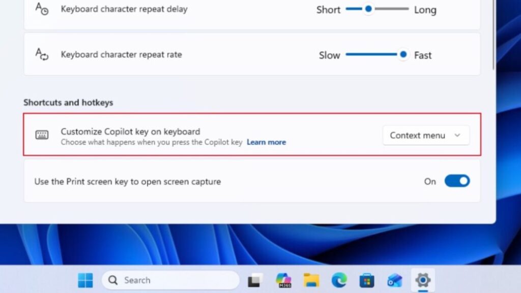Giao diện cài đặt bàn phím Windows 11 với tùy chọn đổi chức năng phím