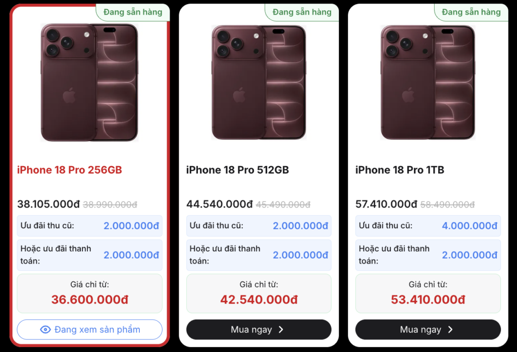 Quầy bán lẻ có iPhone 18 Pro nhưng không thấy iPhone 18 Pro Max