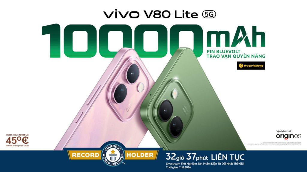 Điện thoại vivo V80 Lite 5G trong thử thách livestream kéo dài