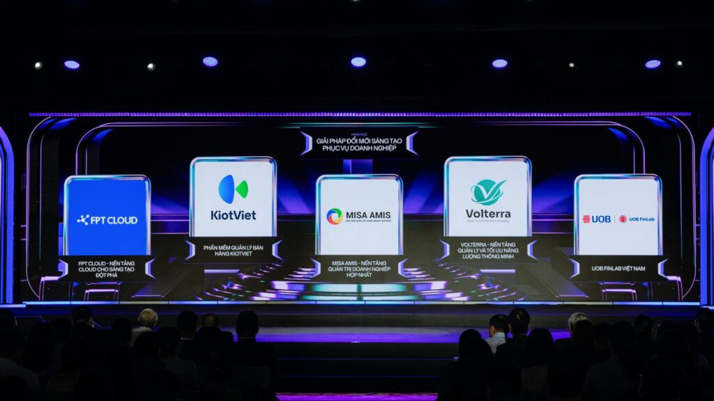Đại diện doanh nghiệp và startup nhận giải pháp đổi mới sáng tạo