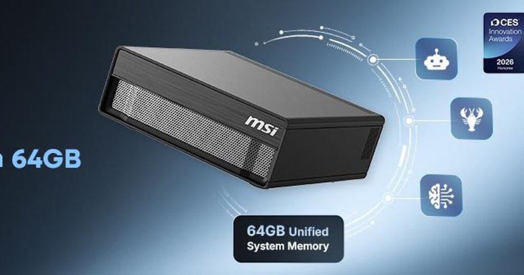 Máy tính AI MSI EdgeXpert đặt trên bàn trong không gian làm việc