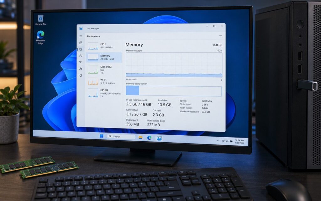 Ảnh chụp Task Manager hiển thị Windows 11 sử dụng khoảng 2,5 GB RAM