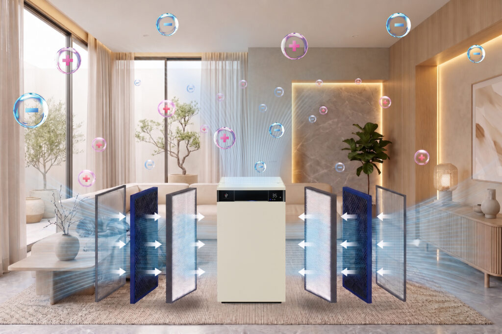 Minh họa công nghệ Plasmacluster Ion trên thiết bị Sharp