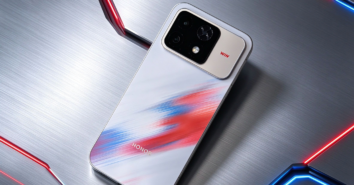 Mặt lưng HONOR WIN2 màu đỏ xanh chuyển sắc với cụm camera ngang