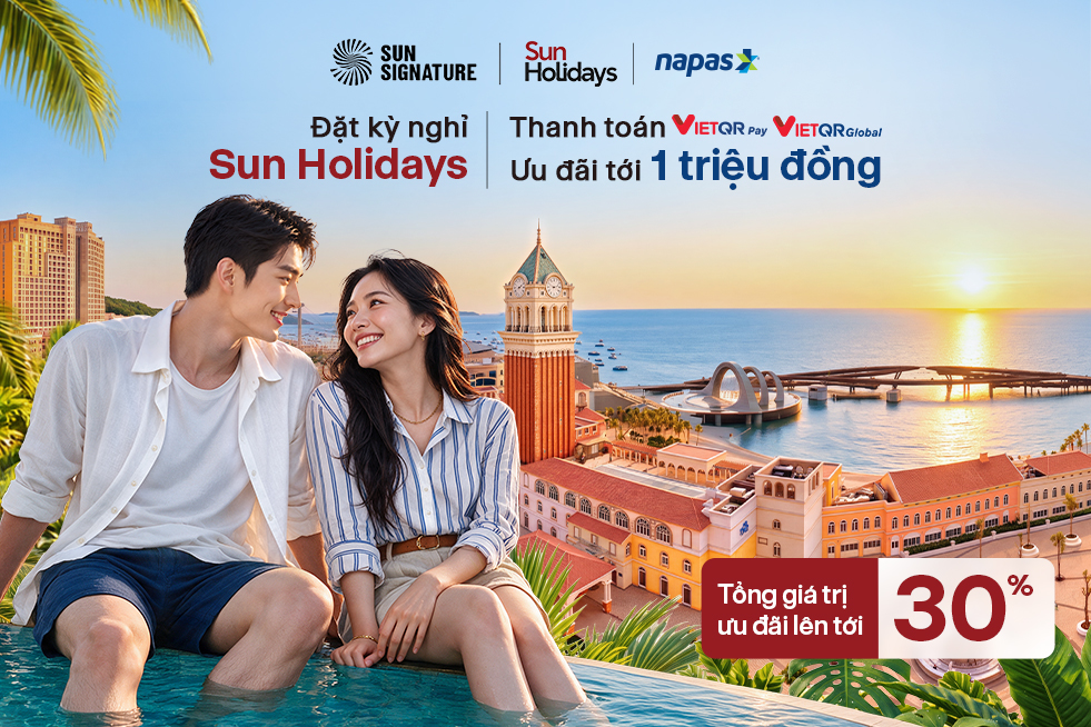 Minh họa thanh toán số cho dịch vụ du lịch trên nền tảng Sun Holidays