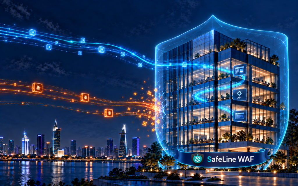 Giao diện portal quản lý SafeLine WAF trên màn hình máy tính