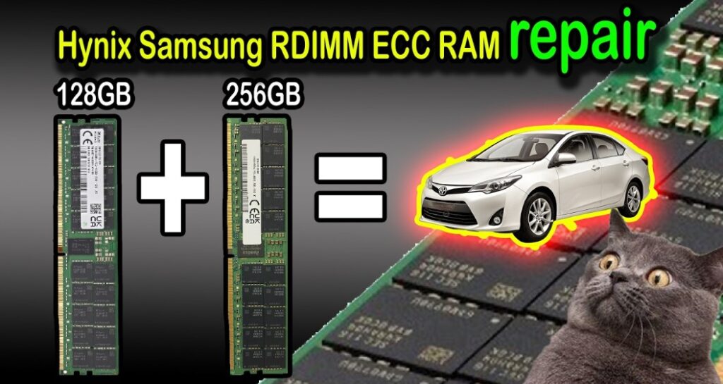Cận cảnh chip và các mối hàn trên thanh RAM máy chủ
