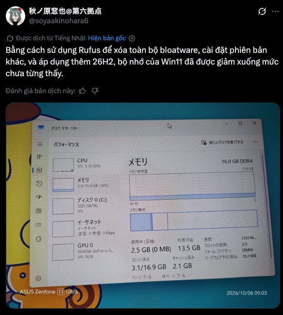 Giao diện Rufus với các tùy chọn tinh gọn bộ cài Windows
