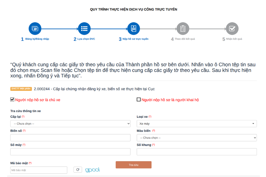 Thông tin lịch hẹn giải quyết hồ sơ cấp lại biển số xe